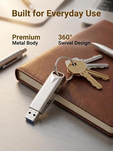 128GB Dual USB Flash Drive, USB 3.2 Gen 1 USB C & USB A Memory Stick with Physical Write Protect Switch, 360° Metal Swivel OTG Thumb Drive for iPhone 17/16/15, MacBook, Windows in Kuwait