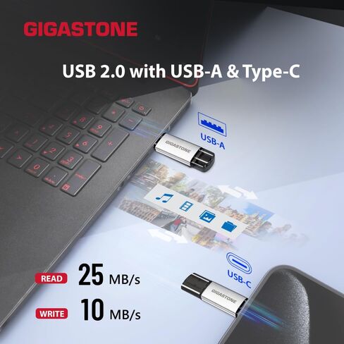 GIGASTONE 16GB Dual Flash Drive (5 Pack) V40S USB 2.0, 2-in-1 Type-A & Type-C, High Speed, Head Cap Design, Plug & Play for Smartphone/PC/Mac/TV/Car Audio in Kuwait