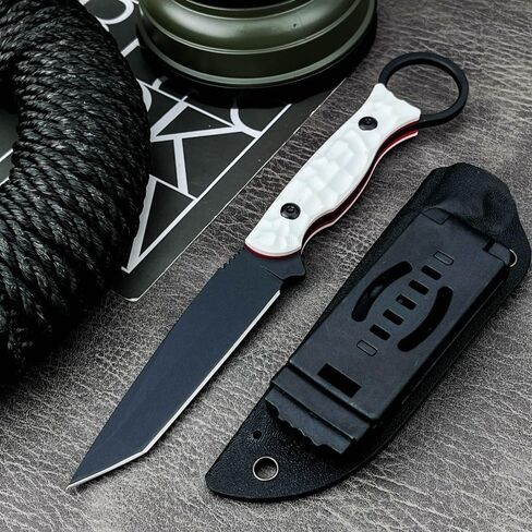 Fixed Blade Knife with Kydex Sheath,Tanto 8Cr13Mov Blade,Non-Slip G10 Handle for Camping Hiking Survival,Ideal Gift for Men in Saudi Arabia