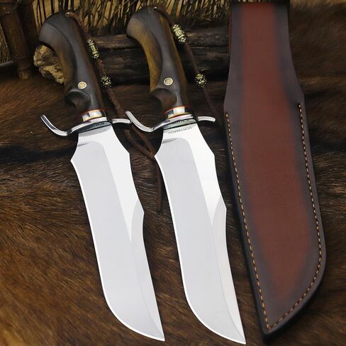 BA-KOR 8mm 9CR18MOV steel (14.8IN) sandalwood handle Bowie knife + sheath & (5.9IN) cerium igniter, suitable for outdoor hunting, camping, survival, EDC tool knives in Saudi Arabia