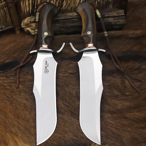BA-KOR 8mm 9CR18MOV steel (14.8IN) sandalwood handle Bowie knife + sheath & (5.9IN) cerium igniter, suitable for outdoor hunting, camping, survival, EDC tool knives in Saudi Arabia