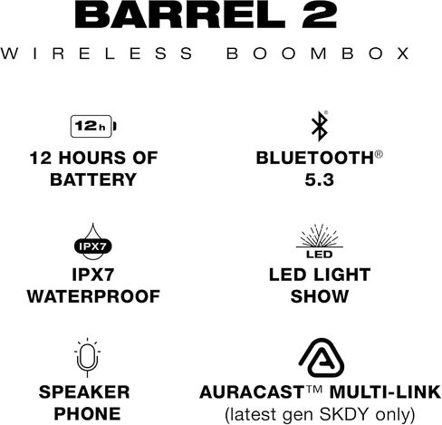Skullcandy Barrel 2 Bluetooth Boombox Speaker with LED Lights, 12H Batttery in Kuwait