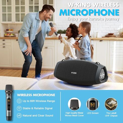 W-KING Portable Loud Bluetooth Speakers with Wireless Microphone, 70W Portable Outdoor Speakers Bluetooth Wireless Waterproof, Triple Passive Radiators-Deep Bass/Hi-fi/DSP/Power Bank/TF/AUX/EQ/Opener in Kuwait