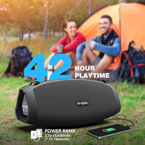 W-KING Portable Loud Bluetooth Speakers with Wireless Microphone, 70W Portable Outdoor Speakers Bluetooth Wireless Waterproof, Triple Passive Radiators-Deep Bass/Hi-fi/DSP/Power Bank/TF/AUX/EQ/Opener in Kuwait