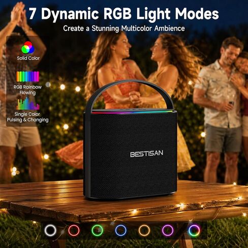 BESTISAN Bluetooth Speaker, 2.1CH 90W Stereo Sound, Built-in 50W Subwoofer, Upgraded 7 RGB Lights, TWS, 15H Play Portable Speaker, Deep Bass, Hands-Free Calling for Party, Camping, Travel, Garage in Kuwait