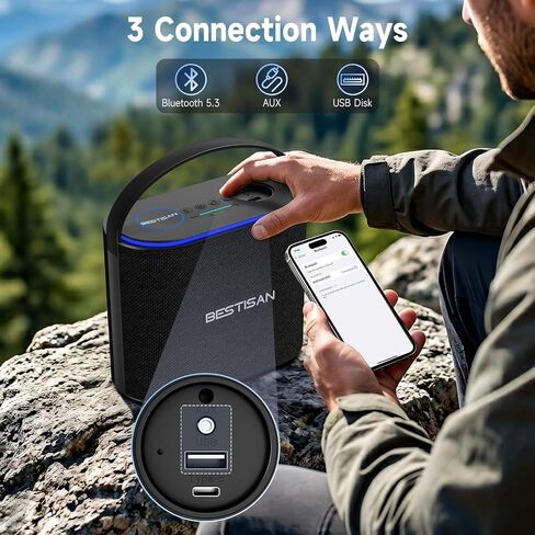 BESTISAN Bluetooth Speaker, 2.1CH 90W Stereo Sound, Built-in 50W Subwoofer, Upgraded 7 RGB Lights, TWS, 15H Play Portable Speaker, Deep Bass, Hands-Free Calling for Party, Camping, Travel, Garage in Kuwait