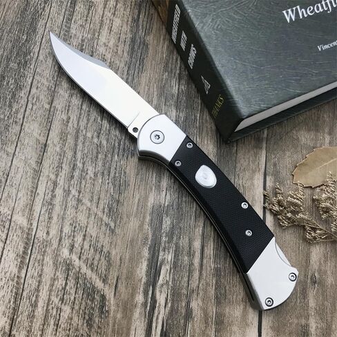 HUAAO Folding Knife 440C Stainless Steel Blade, Back lock G10 Handle with Leather Sheath, EDC Pocket Knives for Men (Black) in Saudi Arabia