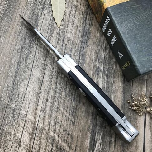 HUAAO Folding Knife 440C Stainless Steel Blade, Back lock G10 Handle with Leather Sheath, EDC Pocket Knives for Men (Black) in Saudi Arabia