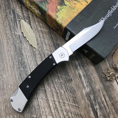 HUAAO Folding Knife 440C Stainless Steel Blade, Back lock G10 Handle with Leather Sheath, EDC Pocket Knives for Men (Black) in Saudi Arabia