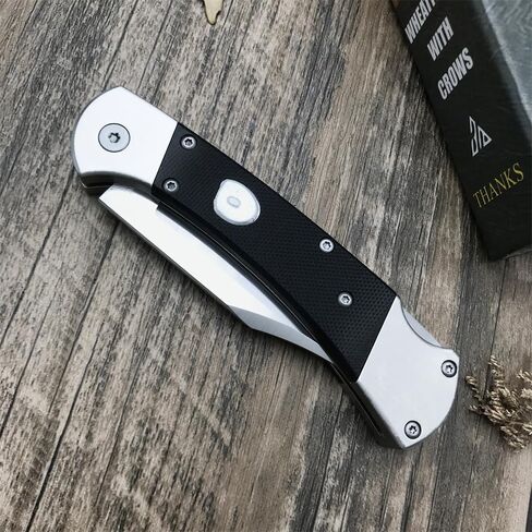 HUAAO Folding Knife 440C Stainless Steel Blade, Back lock G10 Handle with Leather Sheath, EDC Pocket Knives for Men (Black) in Saudi Arabia