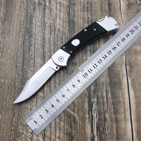 HUAAO Folding Knife 440C Stainless Steel Blade, Back lock G10 Handle with Leather Sheath, EDC Pocket Knives for Men (Black) in Saudi Arabia