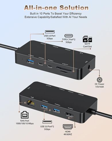 Surface Docking Station (2026 Upgraded), 4K@60Hz HDMI Microsoft Surface Dock for Surface Pro 12/11/10/9/8/7/6/5/4/3, Surface Laptop 7/6/5/4, Surface Go/Book/Laptop Go in Kuwait