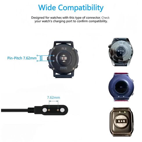 2-Pack Smart Watch Universal Charger Magnetic, da fit Watch Accessories 60cm USB 2 Pin 7.62mm Magnetic Charging Cable Compatible with All 2-Pin 7.5mm - 8mm Pin-Pitch Smartwatch (USB-A + USB-C) in Kuwait