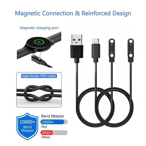 2-Pack Smart Watch Universal Charger Magnetic, da fit Watch Accessories 60cm USB 2 Pin 7.62mm Magnetic Charging Cable Compatible with All 2-Pin 7.5mm - 8mm Pin-Pitch Smartwatch (USB-A + USB-C) in Kuwait