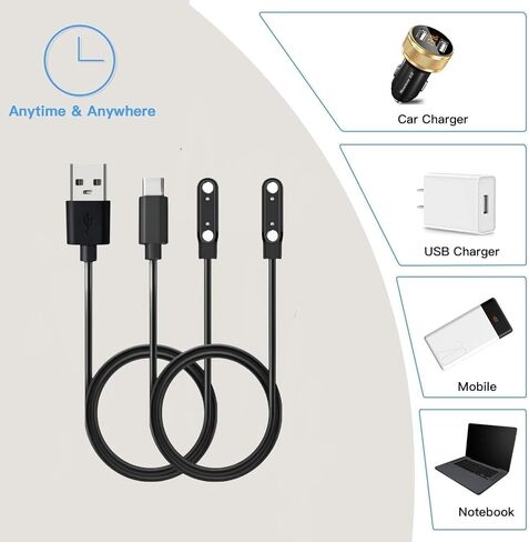 2-Pack Smart Watch Universal Charger Magnetic, da fit Watch Accessories 60cm USB 2 Pin 7.62mm Magnetic Charging Cable Compatible with All 2-Pin 7.5mm - 8mm Pin-Pitch Smartwatch (USB-A + USB-C) in Kuwait
