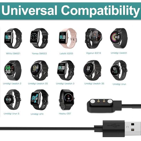 Fast Wall Smart Watch Charger, 2-Pin 2.84 mm Magnetic USB Charging Cable Compatible with Willful YAMAY Letsfit Fitpolo Letscom VeryFit Pro ID205U ID205L ID205S ID206 ID216 SW021 SW023 GT01 Smartwatch in Saudi Arabia
