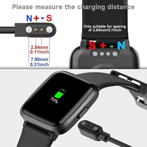 Fast Wall Smart Watch Charger, 2-Pin 2.84 mm Magnetic USB Charging Cable Compatible with Willful YAMAY Letsfit Fitpolo Letscom VeryFit Pro ID205U ID205L ID205S ID206 ID216 SW021 SW023 GT01 Smartwatch in Saudi Arabia