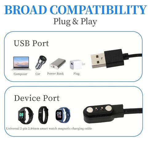 Fast Wall Smart Watch Charger, 2-Pin 2.84 mm Magnetic USB Charging Cable Compatible with Willful YAMAY Letsfit Fitpolo Letscom VeryFit Pro ID205U ID205L ID205S ID206 ID216 SW021 SW023 GT01 Smartwatch in Saudi Arabia