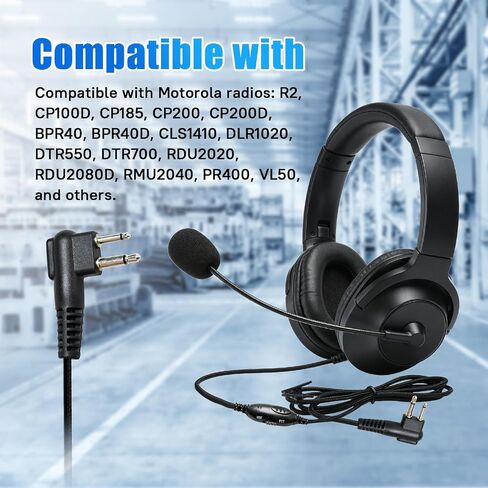 Over The Head Headset Noise Reduction Canceling Radio Earmuffs,VOX Ptt Boom Mic Earpiece for Motorola 2 Pin Walkie Talkie CP200D CP100D R2 CP200 CP185 BPR40 CLS1410 CLS1110 RMU2040 RMU2080D in Saudi Arabia