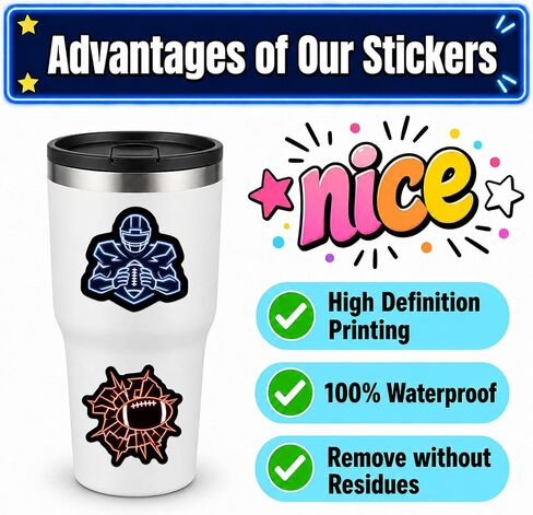 50 Pcs Neon Football Stickers, Waterproof Vinyl Stickers for Football Fans in Saudi Arabia