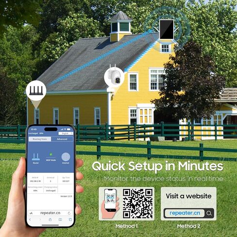 Solar WiFi Extender Outdoor, Solar Powered Outdoor WiFi Repeater with 15W Solar Panel & 26000mAh Battery, IP65 Waterproof WiFi Extender Signal Booster Outdoor for Garden, Farm, Pool & Ranch in Kuwait