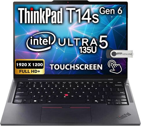 Lenovo ThinkPad T14s Gen 5 Touchscreen 14" WUXGA Business Laptop, Intel Core Ultra 7 165U, 32GB LPDDR5X RAM, 256GB SSD, WiFi 6E + BT, Backlit Keyboard, x2 Thunderbolt 4, 5MP Webcam, Win 11 Pro - Black in Kuwait
