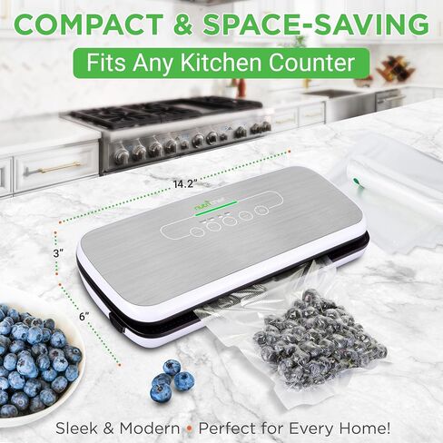 NutriChef Vacuum Sealer For Food - Automatic Air Sealing Machine for Dry & Moist Foods, LED Touch Controls, Includes Vacuum Bags, Hose & Wine Stopper, High Suction Power in Kuwait