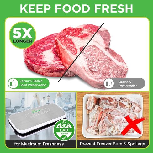 NutriChef Vacuum Sealer For Food - Automatic Air Sealing Machine for Dry & Moist Foods, LED Touch Controls, Includes Vacuum Bags, Hose & Wine Stopper, High Suction Power in Kuwait