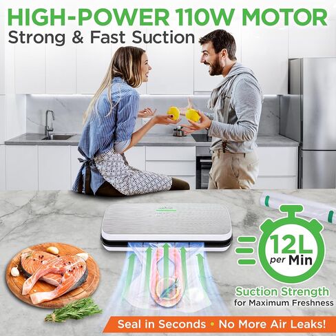 NutriChef Vacuum Sealer For Food - Automatic Air Sealing Machine for Dry & Moist Foods, LED Touch Controls, Includes Vacuum Bags, Hose & Wine Stopper, High Suction Power in Kuwait