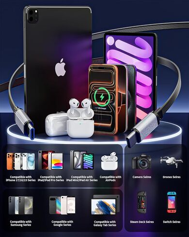 45W Retractable Wall Charger with Dual USB C Charging Cable 4 in 1 GaN Wall Plug,Retractable USB C Charger 2-Port Travel Foldable Block Multiport Compatible with iPhone 17/17e/16/15,iPad Pro/Air/Mini in Kuwait
