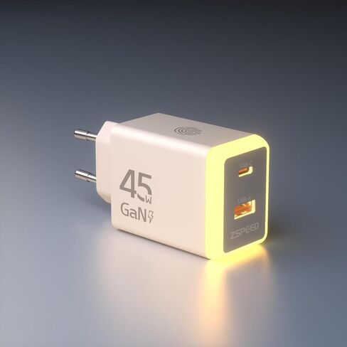 45W USB C Charger Block,USB C Travel Wall Charger with Night Light(Touch Switch),GaN 2 Port Fast Charging for iPhone 17/17 Pro/17 Pro Max/16/15/14/13/12 (European Standard) in Kuwait