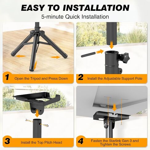 Starlink Tripod Stand Mount for Starlink Gen3, Adjustable Satellite Stand with 360° Rotation, Up to 50.4 Inch Height, Ground Nails for Camping RV Outdoor in Kuwait