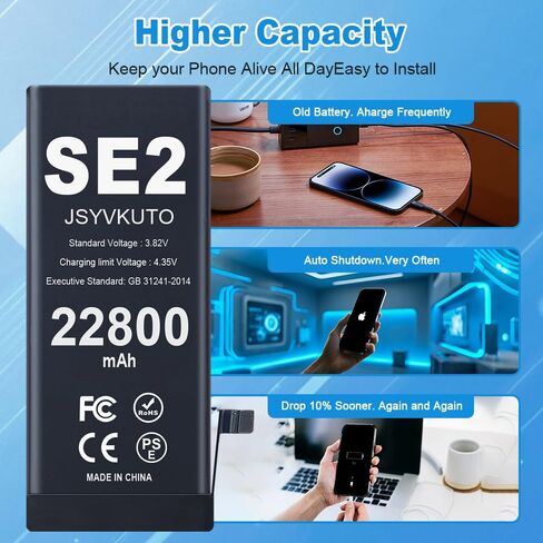 22800mAh Battery for iPhone SE2(SE 2020 2nd Generation), [Upgraded] New 0 Cycle Higher Capacity Replacement Battery for iPhone SE 2020 with Full Set Repair Tool Kit, Model A2275 A2296 A2298 in Kuwait