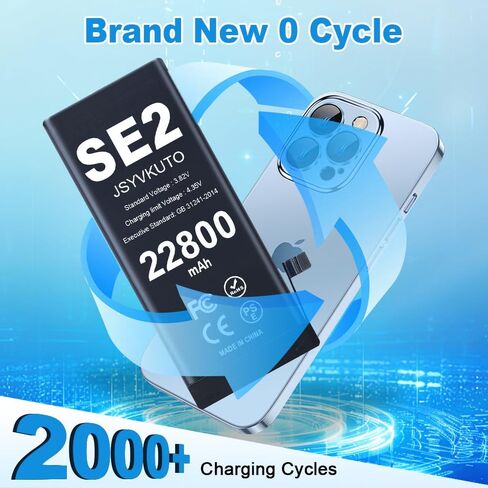 22800mAh Battery for iPhone SE2(SE 2020 2nd Generation), [Upgraded] New 0 Cycle Higher Capacity Replacement Battery for iPhone SE 2020 with Full Set Repair Tool Kit, Model A2275 A2296 A2298 in Kuwait