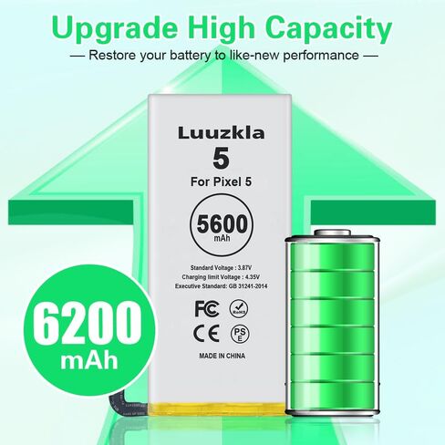 Compatible with Pixel 5 Battery, 5600mAh (New Upgrade) Super Capacity Battery Compatible with Google Pixel 5 GD1YQ, GTT9Q, G5NZ6, with Full Tool Kits-24 Months Service in Kuwait