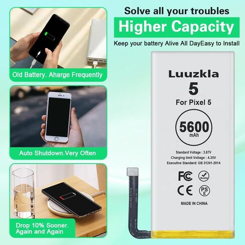 Compatible with Pixel 5 Battery, 5600mAh (New Upgrade) Super Capacity Battery Compatible with Google Pixel 5 GD1YQ, GTT9Q, G5NZ6, with Full Tool Kits-24 Months Service in Kuwait
