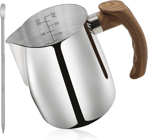 Stainless Steel Milk Frothing Pitcher - 20oz (600ml), Espresso Steaming Pitcher with Anti-scald Handle for Coffee, Cappuccino, Latte Art,Slilver in Kuwait