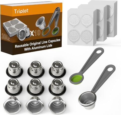 Reusable Capsules for Nespresso OriginalLine - 6pcs Refillable Coffee Pods,Stainless Steel Cups Compatible for Nespresso OriginalLine Machine (6Pods+100pcs Lids+Storage Board) in Saudi Arabia