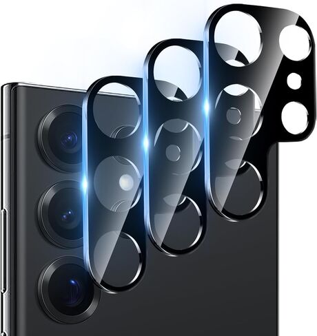 Dengduoduo 3 Pack Camera Lens Protector for Samsung Galaxy S24 Ultra, 9H Tempered Glass Camera Protector Lens Cover, Ultra HD, Anti-Scratch, Case Friendly [No Affect on Night Shots], All Black in Kuwait