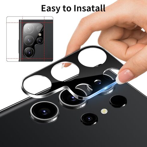Dengduoduo 3 Pack Camera Lens Protector for Samsung Galaxy S24 Ultra, 9H Tempered Glass Camera Protector Lens Cover, Ultra HD, Anti-Scratch, Case Friendly [No Affect on Night Shots], All Black in Kuwait