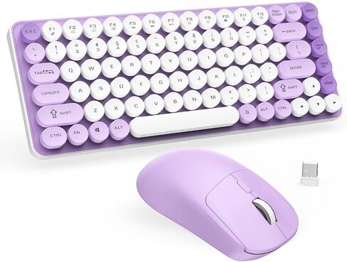 SOPPY Wireless Keyboard and Mouse Combo, Round Keycaps, 85 Keys Retro Typewriter Keyboard, Bluetooth/2.4GHz Modes, Compact & Ergonomic, Compatible with PC/Desktop/Laptop/Windows, US Layout, Purple in Kuwait