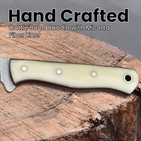 Knives Ranch Handmade 7 inch EDC Tanto Knife - Full Tang Damascus Steel Blade - Compact Everyday Ranch Utility Knife - Bone Handle - Genuine Leather Sheath - Horizontal Belt Carry (Snug Fit) in Kuwait