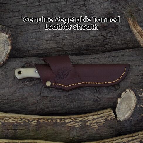Knives Ranch Handmade 7 inch EDC Tanto Knife - Full Tang Damascus Steel Blade - Compact Everyday Ranch Utility Knife - Bone Handle - Genuine Leather Sheath - Horizontal Belt Carry (Snug Fit) in Kuwait