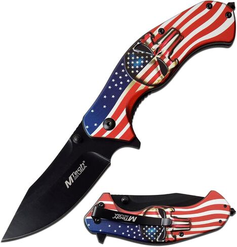MTech USA MT-A1025A Spring Assist Folding Knife, Black Straight Edge Blade, American Flag Handle, 4.75-Inch Closed in Kuwait
