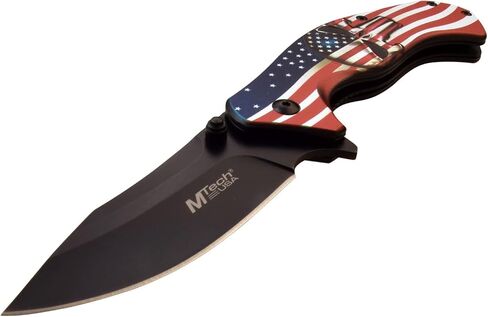 MTech USA MT-A1025A Spring Assist Folding Knife, Black Straight Edge Blade, American Flag Handle, 4.75-Inch Closed in Kuwait