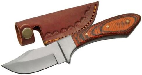 SZCO Full Tang Upsweep Skinner Knife 7.25 Inch - Camping Knife with Pakkawood Handle, Stainless Steel Blade & Sheath - Brown Pocket Knife for Hunting, Cutting & Outdoor uses - Knives for Men in Saudi Arabia
