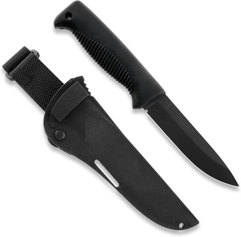 M07 Ranger Puukko Uncoated, Fixed Blade, 80CrV2 Carbon Steel 4.68 inch Long Blade Hunting Knife with TPE Handle, Survival Knife for Outdoor Adventures, Black in Kuwait