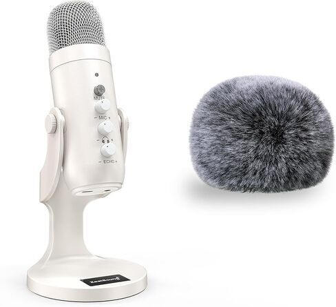ZealSound USB Microphone with Gain Control K66W White and Furry Windscreen d65K Bundle in Kuwait