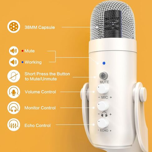 ZealSound USB Microphone with Gain Control K66W White and Furry Windscreen d65K Bundle in Kuwait