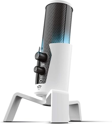 Trust Gaming GXT 258 Fyru Professional Streaming Microphone, 4 Recording Patterns, Gaming Mic with LED Lighting, USB Microphone for Podcast Vlogging Music Recording ASMR PC Laptop PS4 PS5 - White in Saudi Arabia